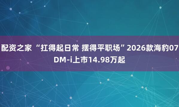 配资之家 “扛得起日常 摆得平职场”2026款海豹07DM-i上市14.98万起