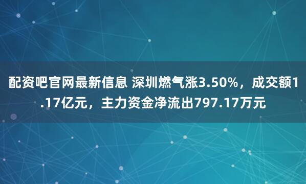 配资吧官网最新信息 深圳燃气涨3.50%，成交额1.17亿元，主力资金净流出797.17万元